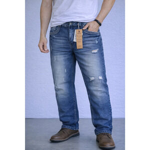 GS115 Premium Men’s Jeans Size 44 Slim Fit Distressed Blue Denim New With Tags